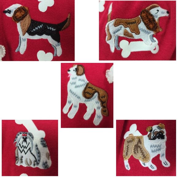 Berek Vintage Red Sweater Cardigan Women’s XL Embroidered Dog and Bone Beaded - Picture 6 of 16